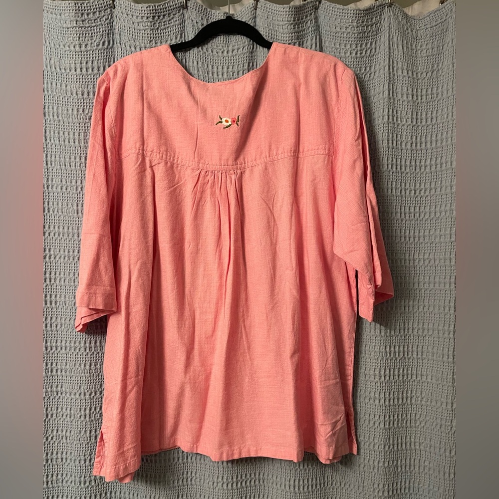 NWOT The Vermont Country Store Pink 100% cotton blouse with embroidery detail - Picture 5 of 6